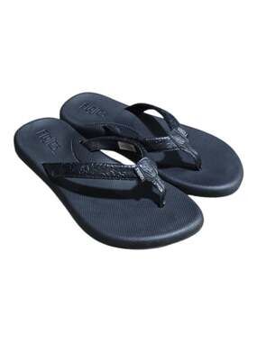 Flojos Women's Black Flip Flops with Embossed Strap Detail Size 8